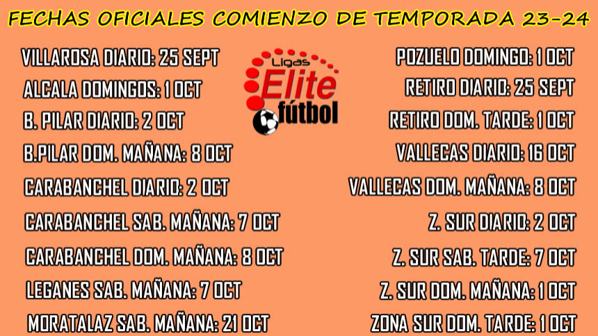 FECHAS OFICIALES INICIO TEMPORADA 23-24